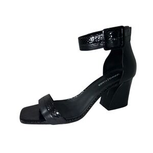 Donald Pliner Black Leather Snake Embossed Ankle Strap Block Heel Sandals 9.5M